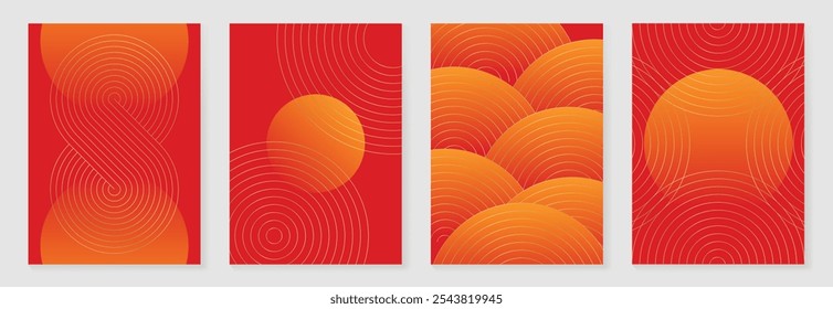 Chinese New Year 2025 greeting card background vector. Luxury poster design with infinity, wave, golden line art. Elegant oriental illustration for cover, red envelope, calendar.