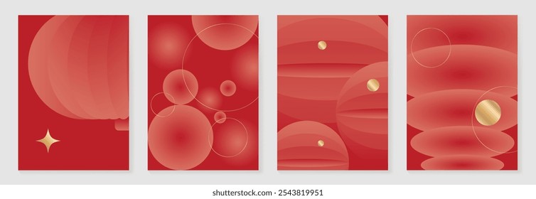 Chinese New Year 2025 greeting card background vector. Luxury poster design with golden lantern. Elegant oriental illustration for cover, red envelope, calendar.