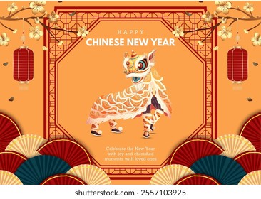 Chinese new year 2025 greeting card design.Year of the snake 2025 greeting card design template on orange background. New year celebration. Gong Xi Fa Cai, Lunar new year