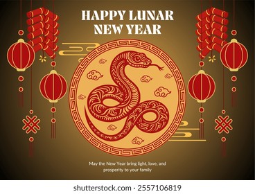 Chinese new year 2025 greeting card design.Year of the snake 2025 greeting card design template on red gold style. New year celebration. Gong Xi Fa Cai, Lunar new year