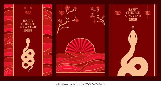 Chinese New Year 2025 Greeting Card Design, Chinese Zodiac Snake Symbol