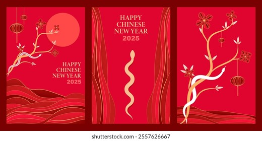 Chinese New Year 2025 Greeting Card Design, Chinese Zodiac Snake Symbol