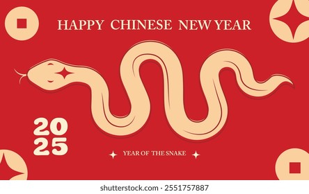 Chinese New Year 2025 greetings,Chinese lunar calendar animal symbols astrology,New Year 2025 with Snake zodiac sign, year of the snake, red Chinese lunar new year vector with snake.geometric modern 