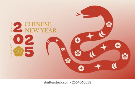 Chinese New Year 2025 greetings,Chinese lunar calendar animal symbols astrology,New Year 2025 with Snake zodiac sign, year of the snake, red Chinese lunar new year vector with snake.geometric modern 