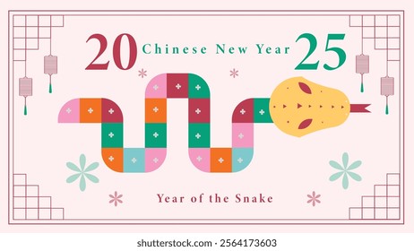 Chinese New year 2025, Happy New year 2025, Year of the Snake , New Design, New year , Vector illustration. Astrology China lunar calendar animal symbol.