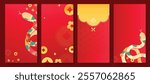 Chinese New Year 2025 hongbao red envelope design vector. Collection of Chinese festival with peony flower, dragon, lantern, pattern. Elegant oriental illustration for ang pao, cover, calendar, ads.