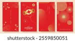 Chinese New Year 2025 hongbao red envelope design vector. Collection of Chinese festival with lantern, wave, flower, halftone. Elegant oriental illustration for ang pao, cover, calendar, ads.