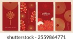 Chinese New Year 2025 hongbao red envelope design vector. Collection of Chinese festival with lantern, firecracker, lotus. Elegant oriental illustration for ang pao, cover, website, calendar, ads.