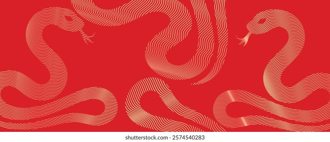 Chinese New Year 2025 hongbao red envelope design. Chinese festival with snake, wave, pattern. Elegant oriental illustration, sstkLunarNewYear 