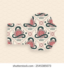 Chinese new year 2025 lucky red envelope money pocket on color background for the year of the Snake (Translation : happy Chinese new year 2025, year of the Snake)