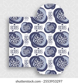 Chinese new year 2025 lucky red envelope money pocket on color background for the year of the Snake (Translation : happy Chinese new year 2025, year of the Snake)
