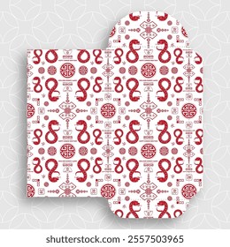 Chinese new year 2025 lucky red envelope money pocket on color background for the year of the Snake (Translation : happy Chinese new year 2025, year of the Snake)
