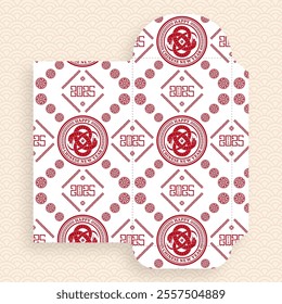 Chinese new year 2025 lucky red envelope money pocket on color background for the year of the Snake (Translation : happy Chinese new year 2025, year of the Snake)