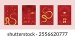 Chinese New Year 2025 modern art design set on red background. Lunar new year 2025 for cover, card, poster, website and banner. Happy New Year and symbol of of the Snake vector design.