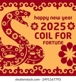 Chinese New Year 2025 modern design in red, gold colors for cover, card, banner. Flyer Template,Chinese zodiac Snake symbol.
