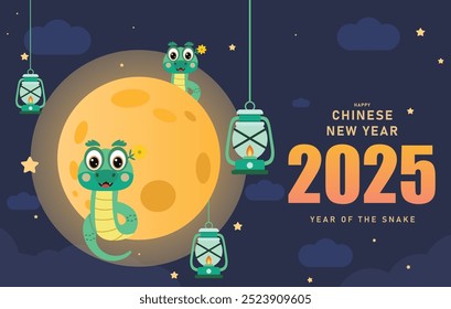 Diseño de arte moderno chino del año Nuevo 2025, para la cubierta, tarjeta, cartel, Anuncio. Símbolo de la serpiente del zodiaco chino. Feliz año Nuevo y símbolo de la serpiente