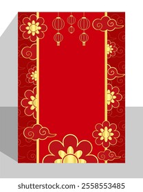 Chinese New Year 2025 modern art design set in red, gold, for cover, card, poster,card and background, Lunar new year 2025