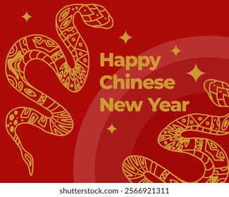 Chinese New Year 2025 modern art design set in red, gold and red colors for cover, card, poster, banner. year of the snake