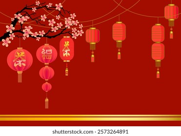 Chinese New Year 2025 in red, gold and white colors with lantern, lamp, light vector background. Design template for banner, cards, poster and greeting.