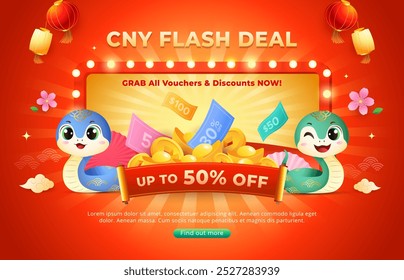 Chinese New Year 2025 retro lightbulb style sale background. Holiday Vector illustration template.