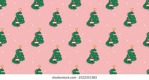 Chinese new year 2025 seamless pattern with cute snake in xmas hat . Animal zodiac cartoon character. A snake in the shape of a Christmas tree and holding a star with its tail. Vector illustration