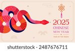 Chinese new year 2025 year of the Snake. Red Snake illustration and design. Red traditional Chinese vector designs with snakes. Lunar new year concept, geometric modern vector design