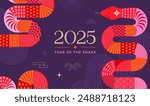 Chinese new year 2025 year of the Snake. Red Snake illustration and design. Red traditional Chinese vector designs with snakes. Lunar new year concept, geometric modern vector design