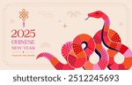 Chinese new year 2025 year of the Snake. Red Snake illustration and design. Red traditional Chinese vector designs with snakes. Lunar new year concept, geometric modern vector design