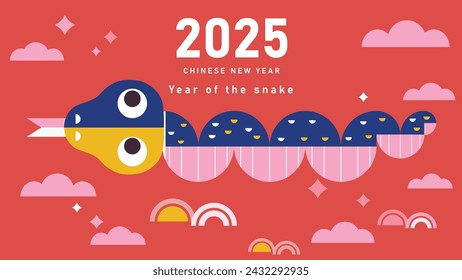 Chinese New Year 2025, year of the snake. Chinese zodiac snake in modern flat geometric style.