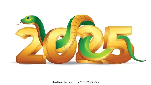 Chinese New Year 2025, Year of the Snake sign with golden number 2025