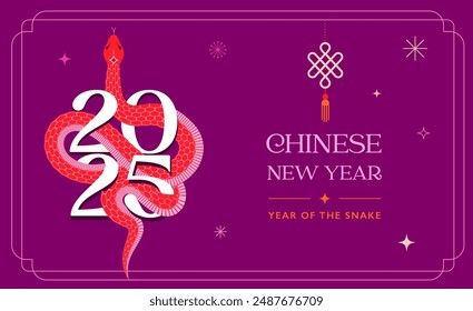 Chinesisches Neujahr 2025 Jahr der Schlange. Red Snake Illustration und Design. Rot Traditionelle chinesische Vektorgrafik Designs mit Schlangen. Mondneujahrskonzept, geometrische moderne Vektorgrafik