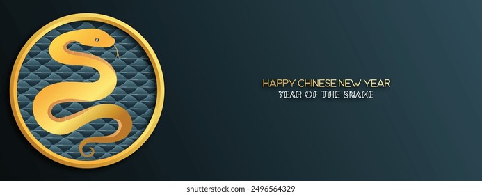 Chinese New Year 2025, the year of the snake, red and gold line art characters, simple hand-drawn Asian elements with craft (Chinese translation: Happy Chinese New Year 2025, year of the snake)