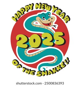 Chinese New Year 2025, the year of the snake, red and gold line art characters, simple hand-drawn Asian elements with craft (Chinese translation: Happy Chinese New Year 2025, year of the snake)