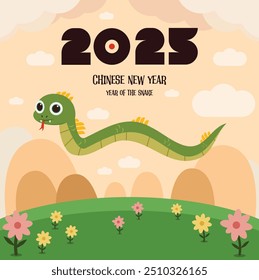 Chinese new year 2025 year of the Snake. green Snake illustration and design. green traditional Chinese vector designs with snake. Lunar new year concept, geometric modern vector design