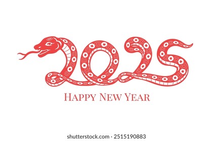 Chinese new year 2025 year of the snake paper cut with craft style. Year of the snake; Creative Chinese snake logo design.