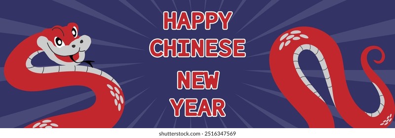 Chinese New Year 2025, the year of the snake, red and gold line art characters, simple hand-drawn Asian elements with craft (Chinese translation: Happy Chinese New Year 2025, year of the snake)