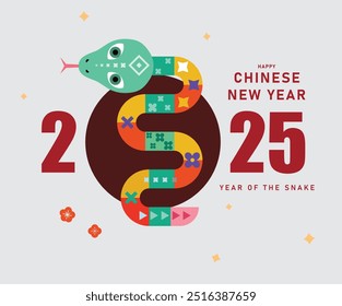 Chinese new year 2025 year of the Snake. green Snake illustration and design. green traditional Chinese vector designs with snakes. Lunar new year concept, geometric modern design