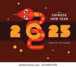 Ano novo chinês 2025 ano da serpente. Ilustração e design de Red Snake. Design tradicional chinês vermelho vetor com cobras. Conceito de ano novo lunar, design vetorial moderno geométrico