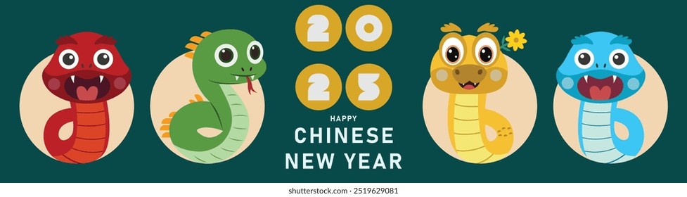 Chinese New Year 2025, the year of the snake, Illustration design of background, card, sticker, calendar.