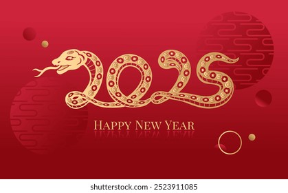 Año nuevo chino 2025 año de la serpiente papel cortado con estilo artesanal. traducción: Feliz año nuevo chino 2025, año de la serpiente.