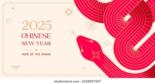 Ano novo chinês 2025 ano da serpente. Resumo. Linear geométrica vermelha Serpente ilustração. Design de vetor chinês tradicional. Conceito de ano novo lunar