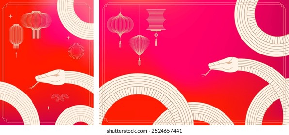 Chinese new year 2025 year of the Snake. Abstract background. Linear geometric red Snake illustration. Traditional Chinese vector design. Lunar new year concept