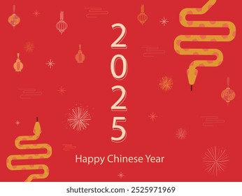 Chinese new year 2025 year of the Snake. Traditional Chinese vector designs with snakes. Lunar new year concept, geometric modern vector design