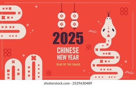 Chinese new year 2025 year of the Snake. Abstract design. Linear geometric Snake illustration. Traditional Chinese vector design. Lunar new year concept