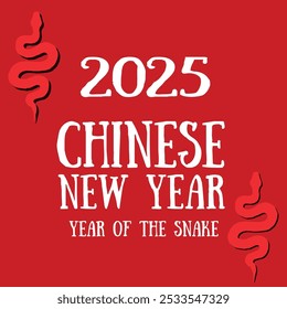 Chinese new year 2025 year of the Snake. Red Snake illustration vector design. Lunar new year concept, geometric modern eps.