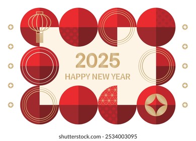 Chinese new year 2025 year of the Snake. Abstract background.Asian Lantern, Clouds and Patterns in Modern Style, Red and Gold.