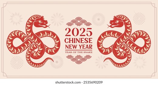 Chinese New Year 2025 year of the snake. Red snake vector Illustration. Traditional Chinese design. Lunar new year concept