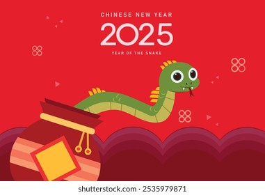 Chinese new year 2025 of the snake bag of luck money. Lunar new year 2025 greeting card banner vector illustration.