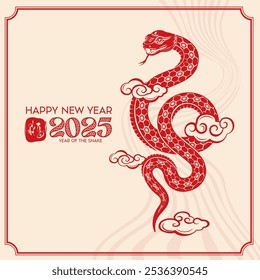 Año nuevo chino 2025 año de la serpiente. Ilustraciones de serpiente roja, diseño de Vertical, tarjetas, Anuncios. Diseños de Vector chino tradicional rojo con serpientes.