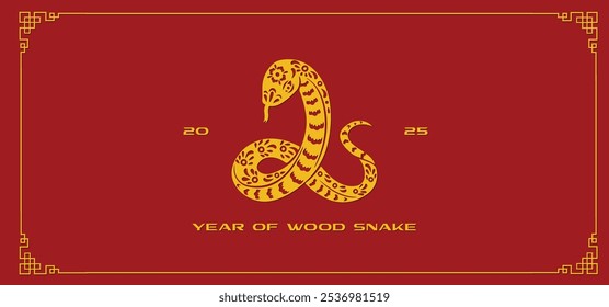 Chinese new year 2025 year of the snake with asian elements red and gold traditional simple style vector background